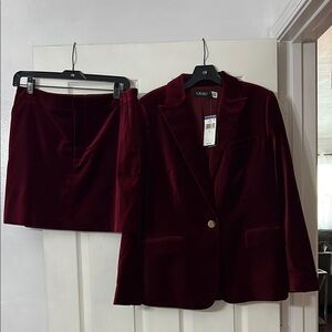 Lauren Ralph Lauren Deep Red Velvet Blazer and Skirt Set